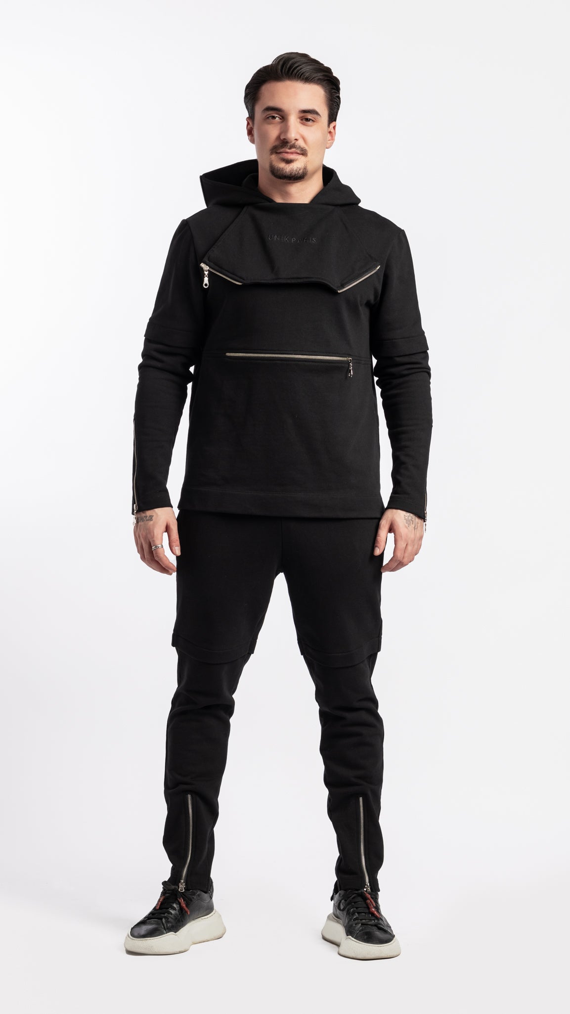 Sweat noir à capuche Unik Paris en coton avec logo brodé