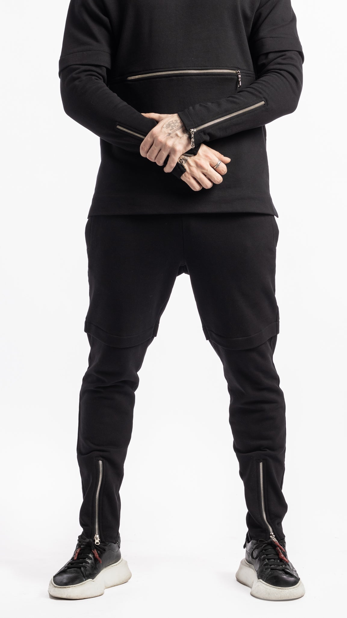 Pantalon noir Unik Paris en coton avec zip