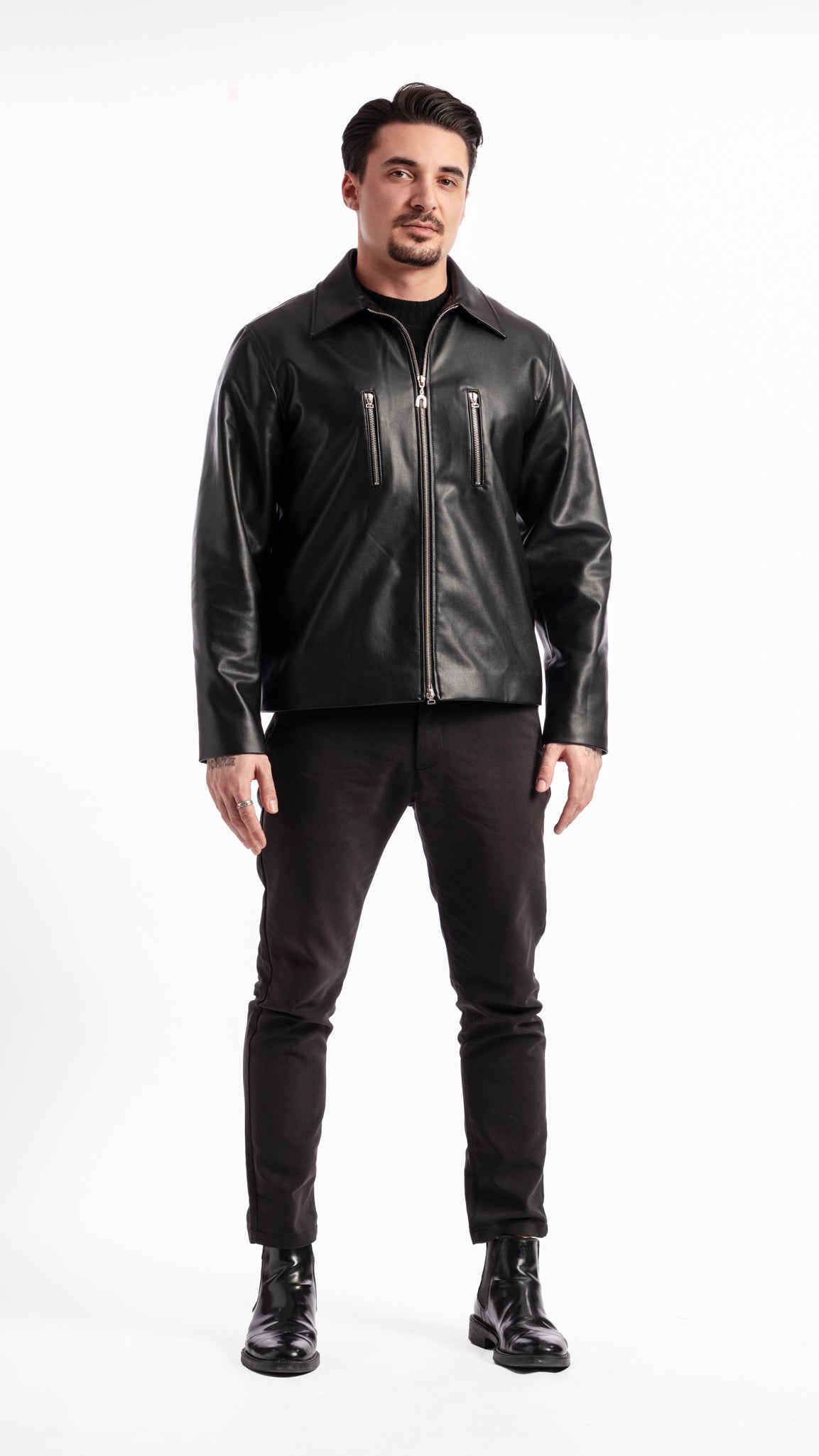 VESTE EN SIMILI CUIR UNIK PARIS AVEC CURSEUR ZIP EN ARGENT