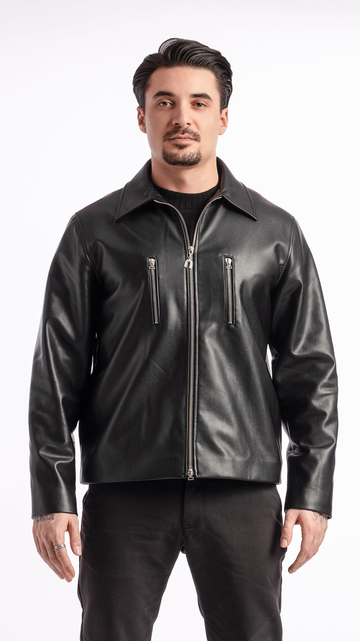 VESTE EN SIMILI CUIR UNIK PARIS AVEC CURSEUR ZIP EN ARGENT