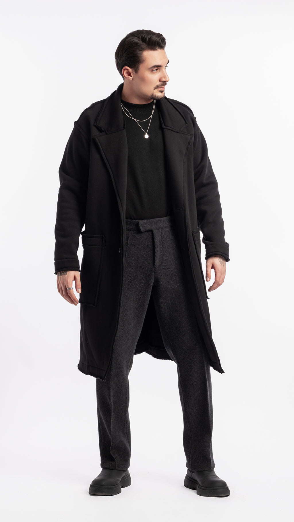 Manteau noir Unik Paris en coton avec logo brodé