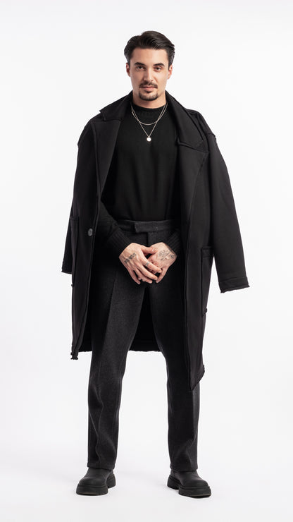 Manteau noir Unik Paris en coton avec logo brodé