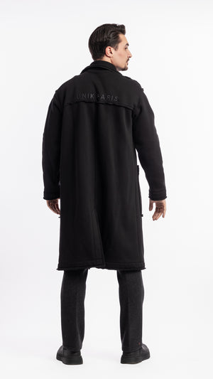 Manteau noir Unik Paris en coton avec logo brodé