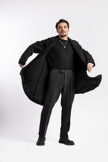 Manteau noir Unik Paris en coton avec logo brodé