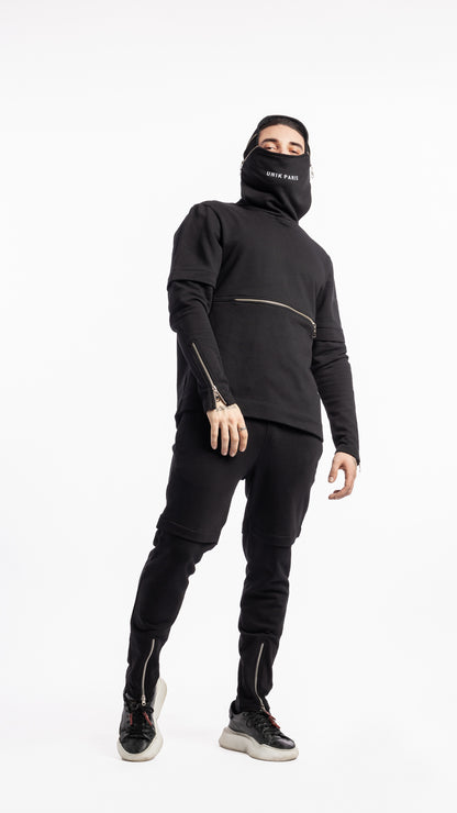 Sweat noir à capuche Unik Paris en coton avec logo brodé