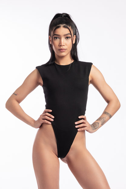 Body noir en jersey punto milano avec curseur zip en argent véritable