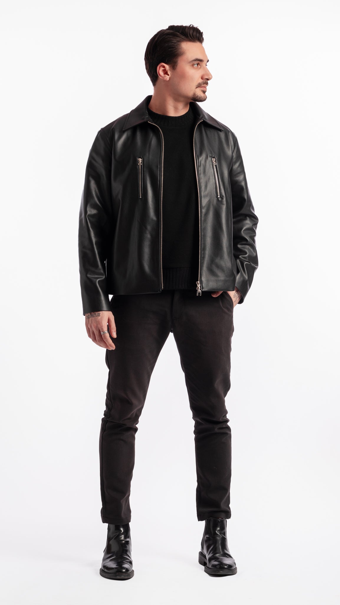 VESTE EN SIMILI CUIR UNIK PARIS AVEC CURSEUR ZIP EN ARGENT 