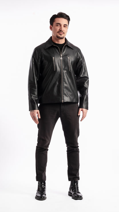 VESTE EN SIMILI CUIR UNIK PARIS AVEC CURSEUR ZIP EN ARGENT 