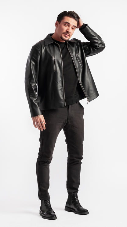 VESTE EN SIMILI CUIR UNIK PARIS AVEC CURSEUR ZIP EN ARGENT 