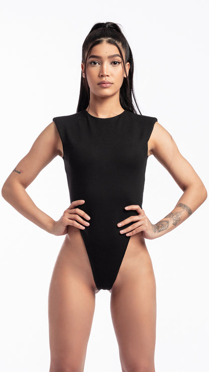 Body noir en jersey punto milano avec curseur zip en argent véritable
